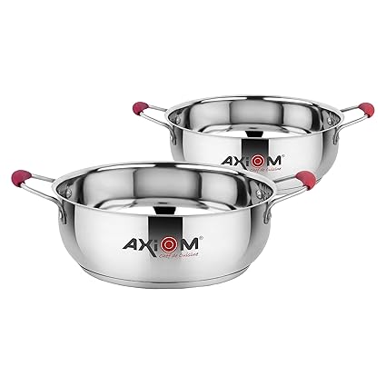 Buy Axiom Stainless Steel Set Of 2 Kadai With Induction Encapsulated Bottom Stay Cool Extra Soft Silicone Handle Kadhai 2100 Ml 22cm Kadhai 3000 Ml 23cm Online At Low Prices In India