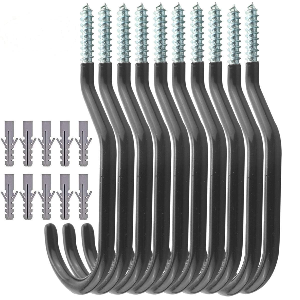 TooTaci Bike Hook,10 Pack Heavy Duty Bicycle Storage Hooks Set, Large Screw-in Utility Shed Hooks with Plastic Coated Wall Mount/Ceiling Hook Heavy Duty