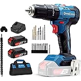 Dong Cheng 20V Brushless Heavy-duty Impact Drill, 443 in-lbs, 27000 IPM, 1/2" Keyless Metal Chuck, 20+1+1 Clutch, Cordless Hammer Drill with 2 Battery Kit for Drilling Brick Wall, Metal, Wood