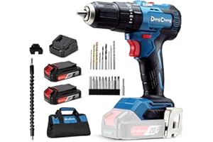 Dong Cheng 20V Brushless Heavy-duty Impact Drill, 443 in-lbs, 27000 IPM, 1/2" Keyless Metal Chuck, 20+1+1 Clutch, Cordless Hammer Drill with 2 Battery Kit for Drilling Brick Wall, Metal, Wood