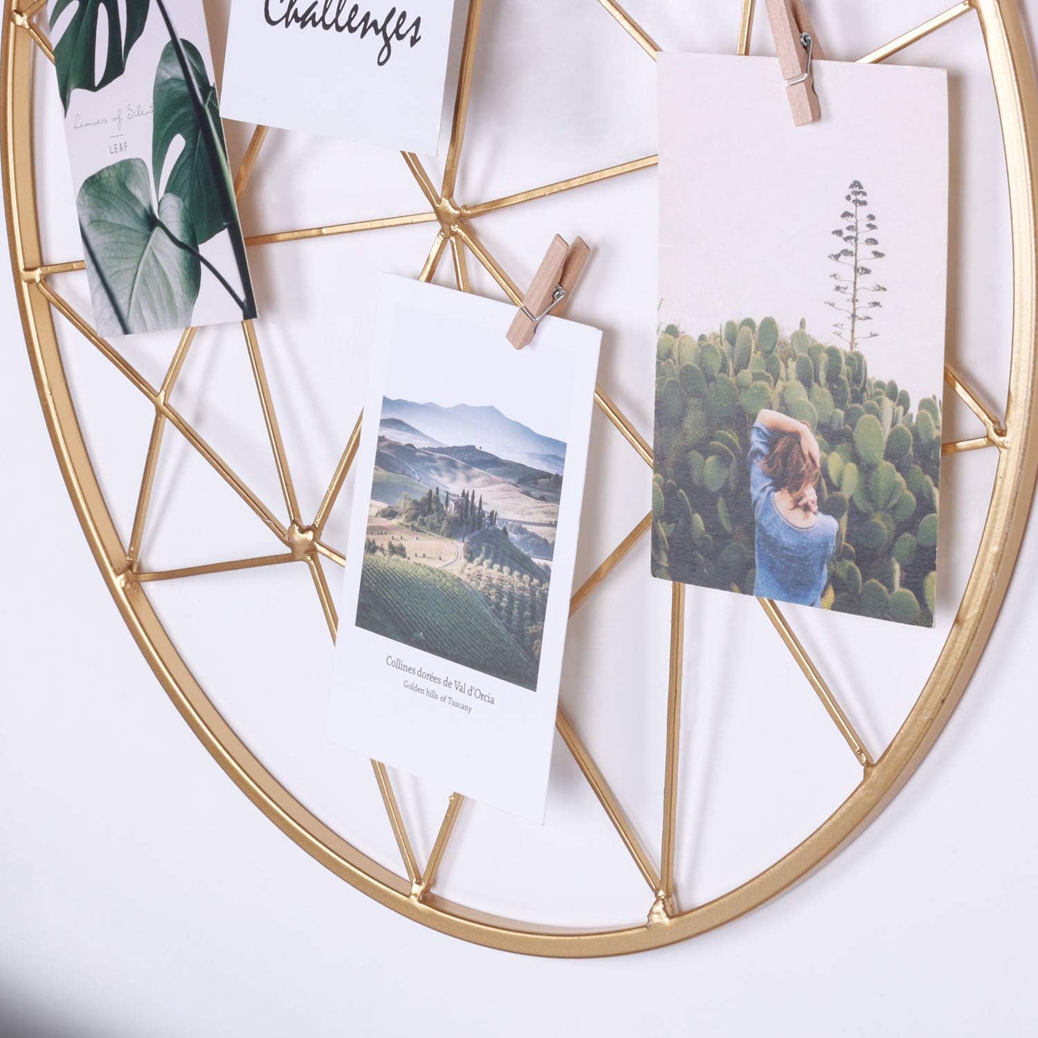 Yamfurvo Round Wall Gird Panel, Multifunctional Wire Photo Momo Organizer & Hanging Display, Decorative Wall Storage Organizer Rack, Gold