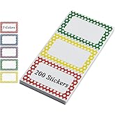 Plain Name Tags Stickers Colorful Star Border All Purpose Labels - 200 Stickers, Strong Adhesive (3.5 x 2.25 inch)