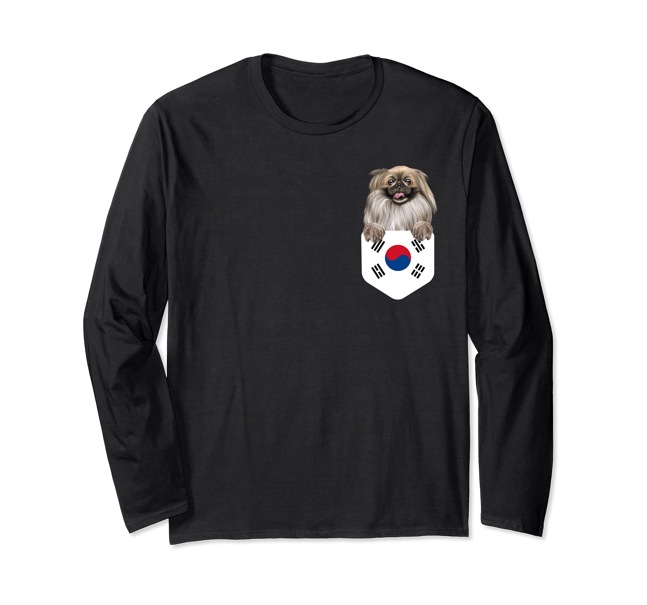 South Korea Flag Pekingese Dog In Pocket Long Sleeve T-Shirt