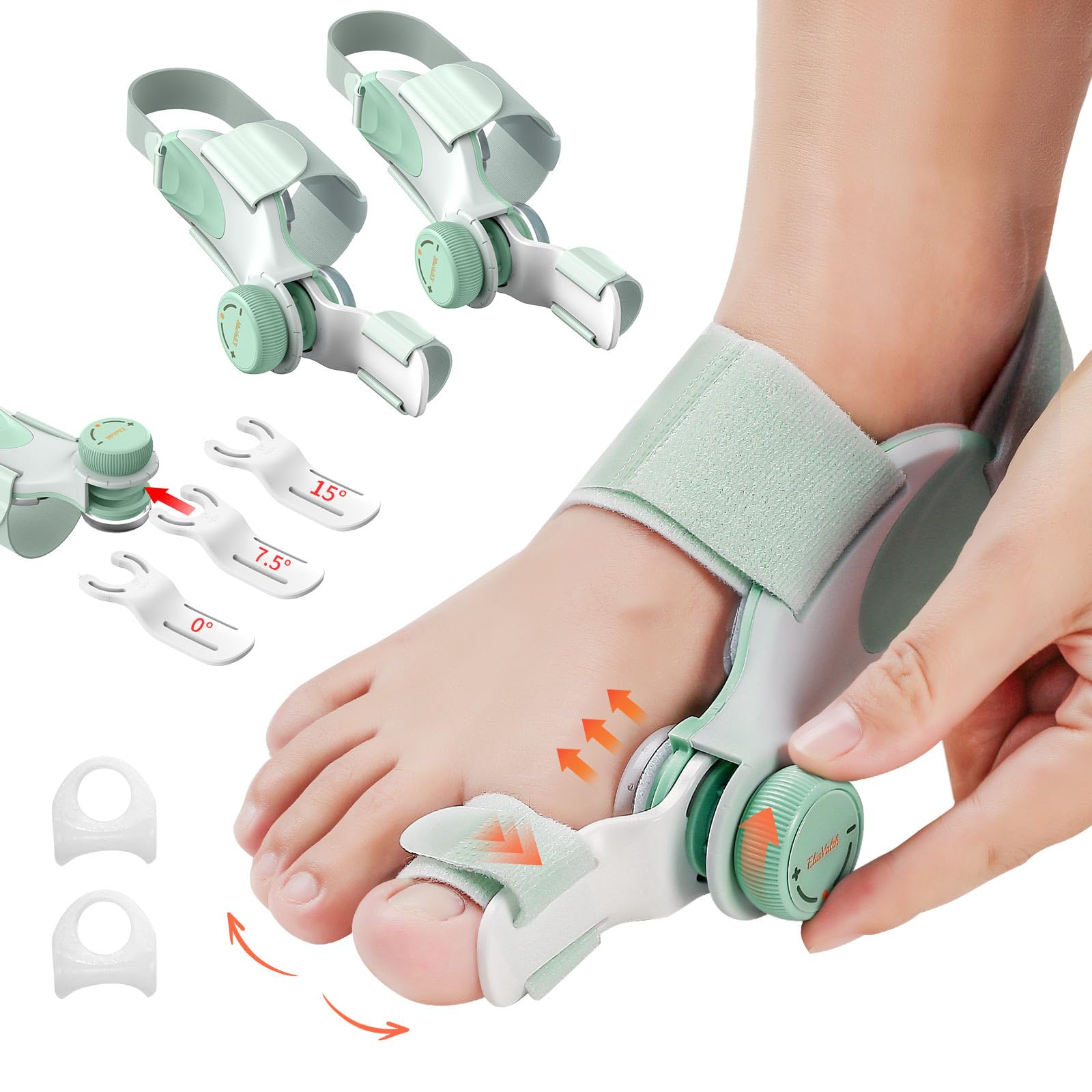 Photo 1 of EliaValth 2 PCS Bunion Corrector for Women Big Toe, Adjustable Brace with Knob & Angled Plates for Hallux Valgus Relief & Toe Alignment, Medium Strap