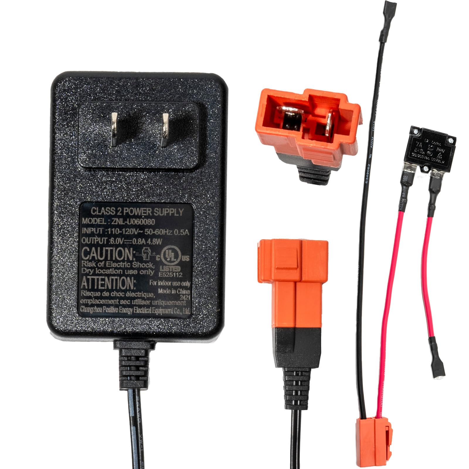 Photo 1 of 2pin 6v Charger for Kids Ride on car with Wiring Harnesses Parts Replacement 6 Volt Battery Charger for Ride on Toys Battery connectors Kids car Red Square Power Supply Plug Adapter