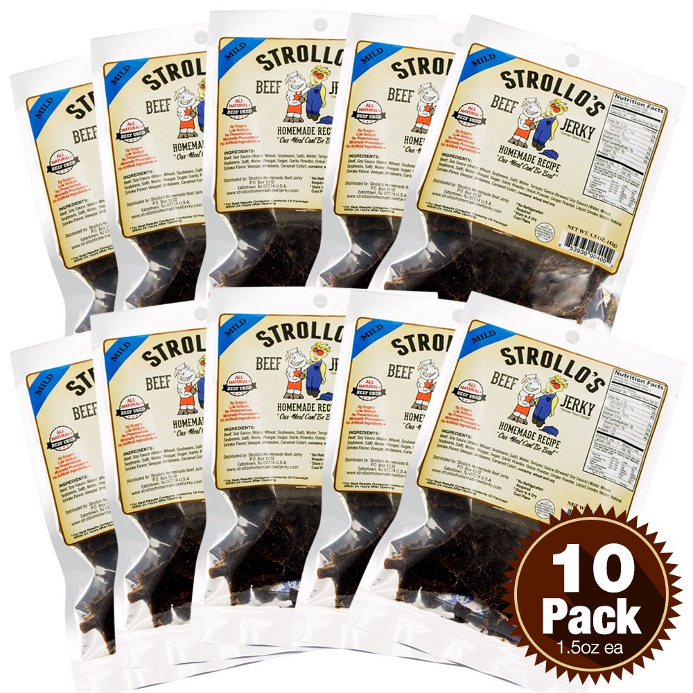Strollo's Beef Jerky Hot Original Flavor 10 Pack Low