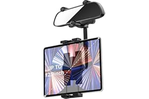woleyi Rearview Mirror Tablet Holder for Car, Rear View Mirror Car Tablet Mount, 360° Rotatable Adjustable Universal Tablet Clip Compatible with iPad Pro Air Mini, Galaxy Tabs, Phone, 4.7-13" Devices