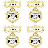Liliaafar 8 Pack Usher and Greeter Badge Multipack Church Welcome with Pin on Back Reusable Church Leadership Fancy Round Badge