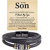 ZCVFA To My Son Love You Forever Leather Bracelet, Son's Infinity Knot Bracelet From Mom Forever Linked Together Bracelets for My Son Stainless Steel Engraved Jewelry Gifts for Birthday Christmas