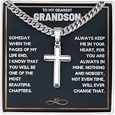 To My Grandson Necklace from Grandma | Cross Necklace with Message Card &amp; Gift Box | Birthday, Graduation, Christmas, Easter Gifts for Grandson from Grandparents | Premium Stainless Steel