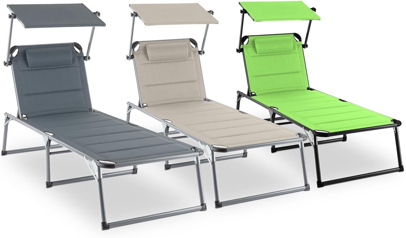 BLUMFELDT Amalfi, Outdoor Portable Folding Lounge Chair, 5 Reclining Positions, Sunshade, Adjustable Pillow, Resistant Polyester Cover, Noble Grey: Kitchen & Dining