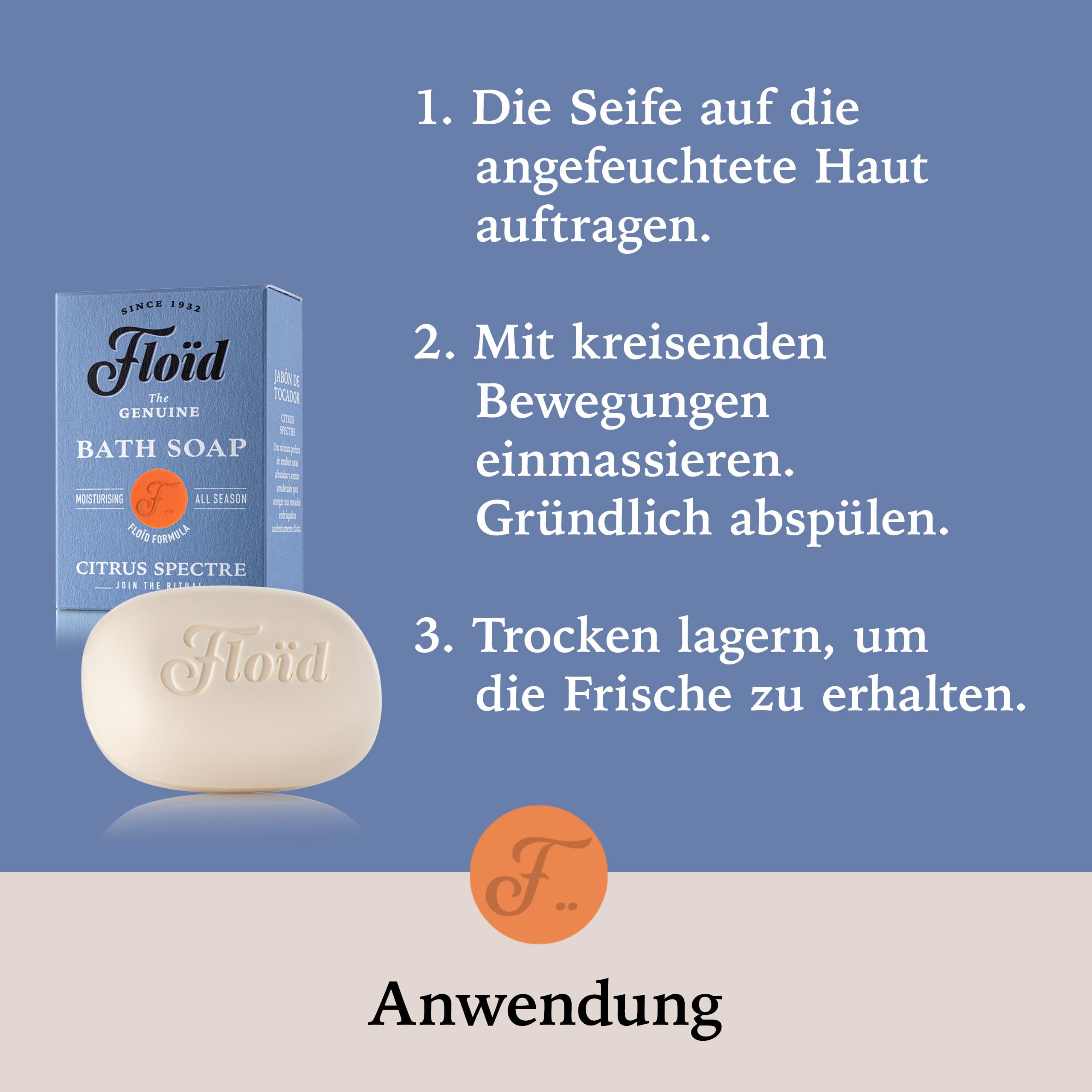 Floïd Citrus Spectre Bath Soap, 100 % pflanzliche Bade- & Duschseife mit pflegendem Lecithin, Sheabutter & Sesamöl, schützt die Haut und macht sie weich und geschmeidig 4