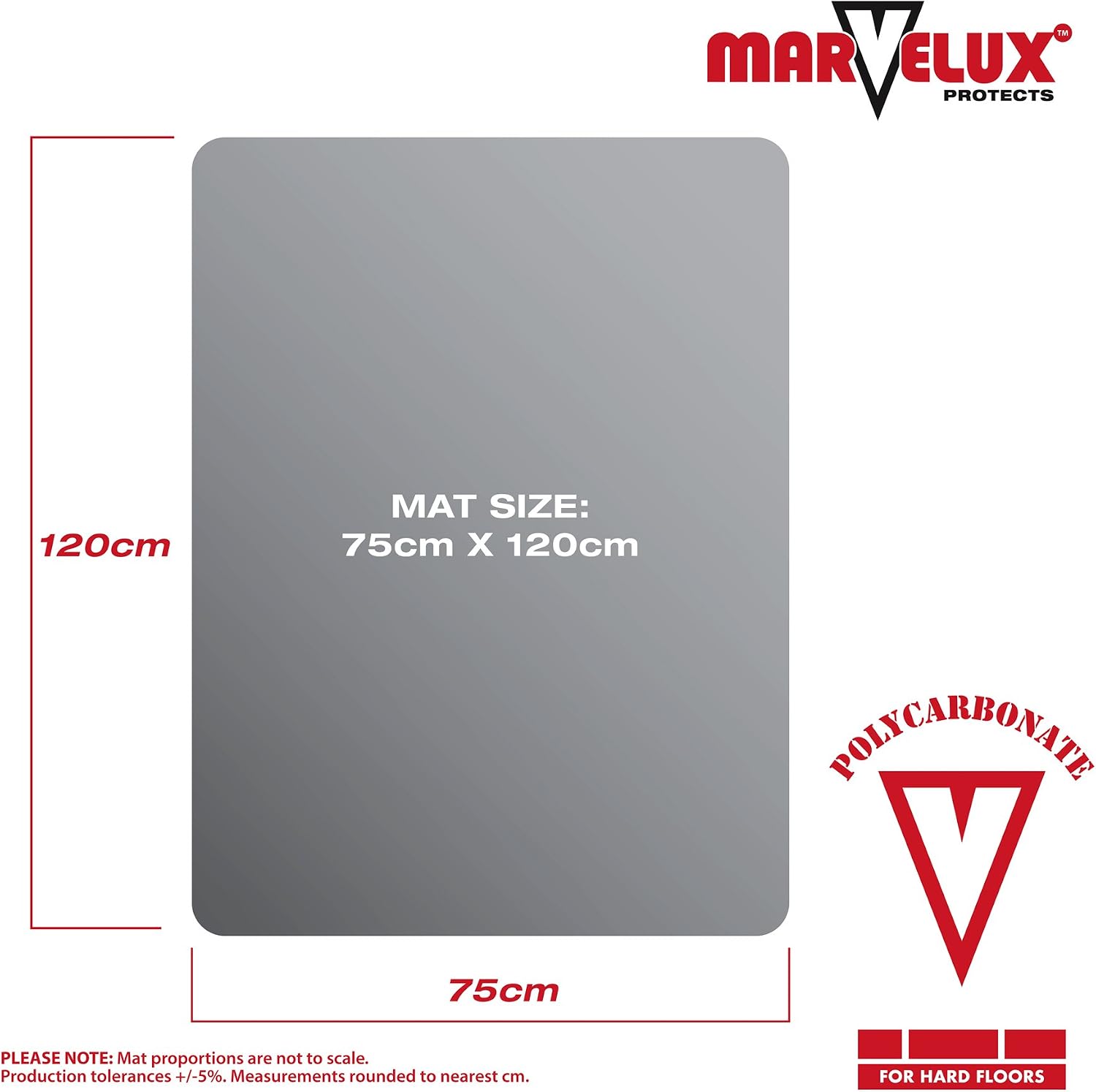 Marvelux 75 x 120cm Heavy Duty Polycarbonate Office Chair Mat for Hard Floors Clear Hard Floor Protector - Image 3
