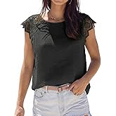 CUPSHE Womens Lace Short Sleeve Tops Cap Sleeve T Shirts 2025 Cute Basic Trendy Fashion Casual Dressy Outfits