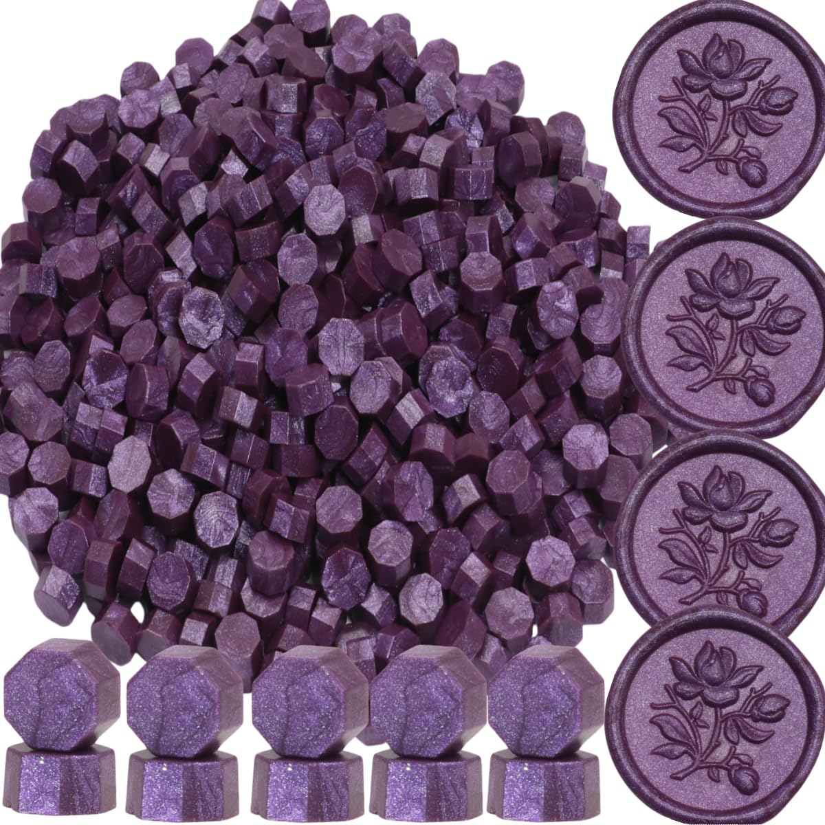 300 Pcs Octagon Wax Seal Beads for Stamping - Perfect for Wedding Invitations, Christmas Cards, Envelopes, Letter Sealing (Purple)