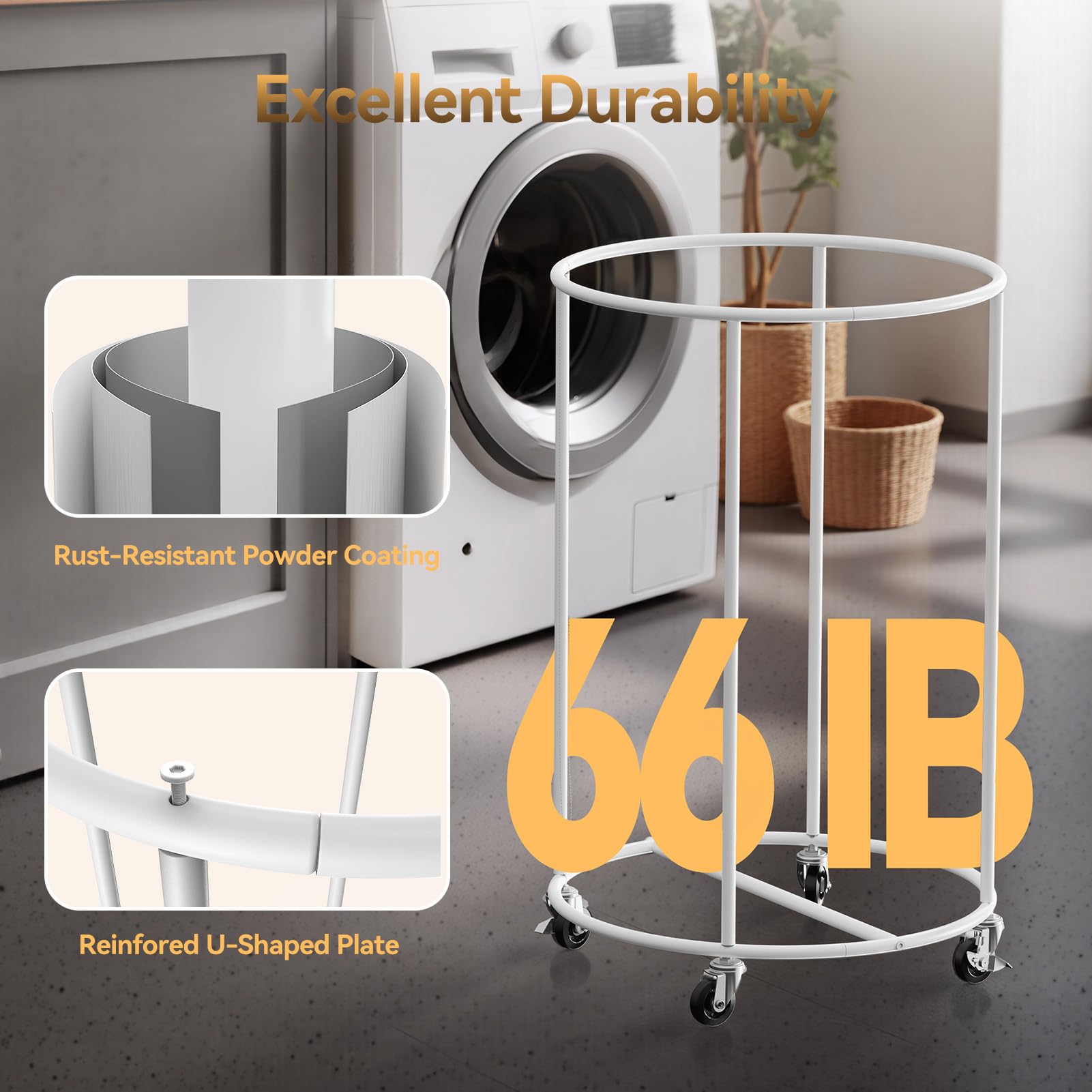 150L Wäschekörbe mit Rollen, Große Wäschesammler mit Metallrahmen und Wasserdichter Wäschesack, Laundry Baskets Wäschewagen für Waschküche, Schlafzimmer, Badezimmer, Beige 3