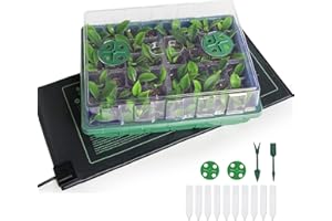 PAIGTEK 60-Cell Seed Starter Kit with Seedling Heat Mat, Seed Starter Trays with Humidity Domes and Cell Trays, Waterproof Warm Hydroponic Heating Pad for Indoor Home Gardening Plant Germination Trays