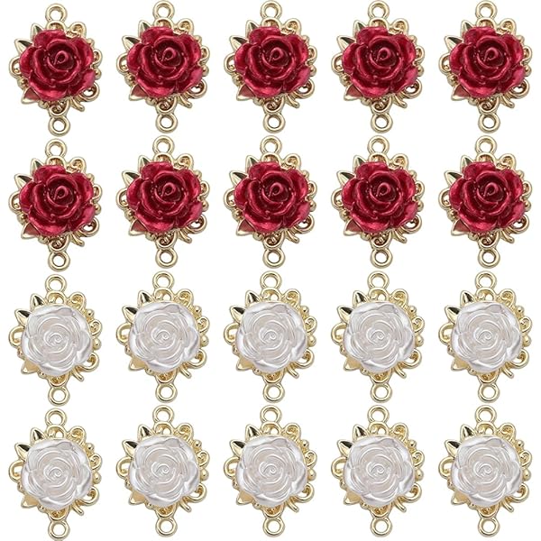28-Piece Rose Flower Link Charms - Resin Bracelet Connectors For DIY Jewelry Making