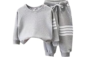 Kids Boys Knit Crew Neck Sweater Set 2 Piece Straight Ribbed Joggers Pants Sport Outfits Toddler Pullover Tops Trousers
