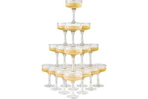 DORONAN 20 Pack Plastic Champagne Tower, 7oz Champagne Coupe Unbreakable Plastic Cocktail Glasses Acrylic Martini Glasses for