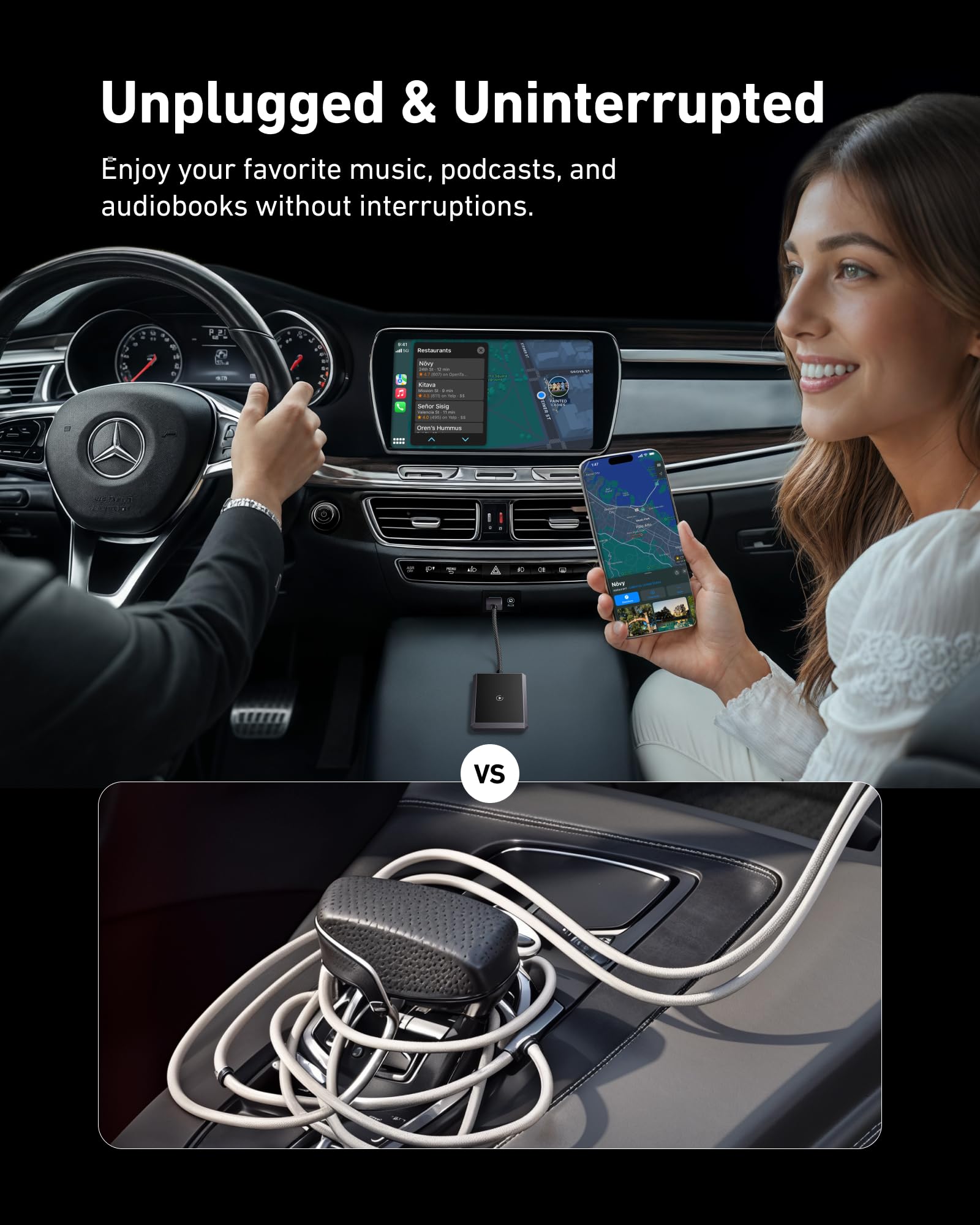 Moosieslife 2 in 1 Wireless CarPlay Adapter for iPhone & Android, 2025 Upgraded Bluetooth Android Auto Wireless Adapter, Plug-and-Play Car Play Adatper for Apple iPhone iOS 10+ & Android 10+