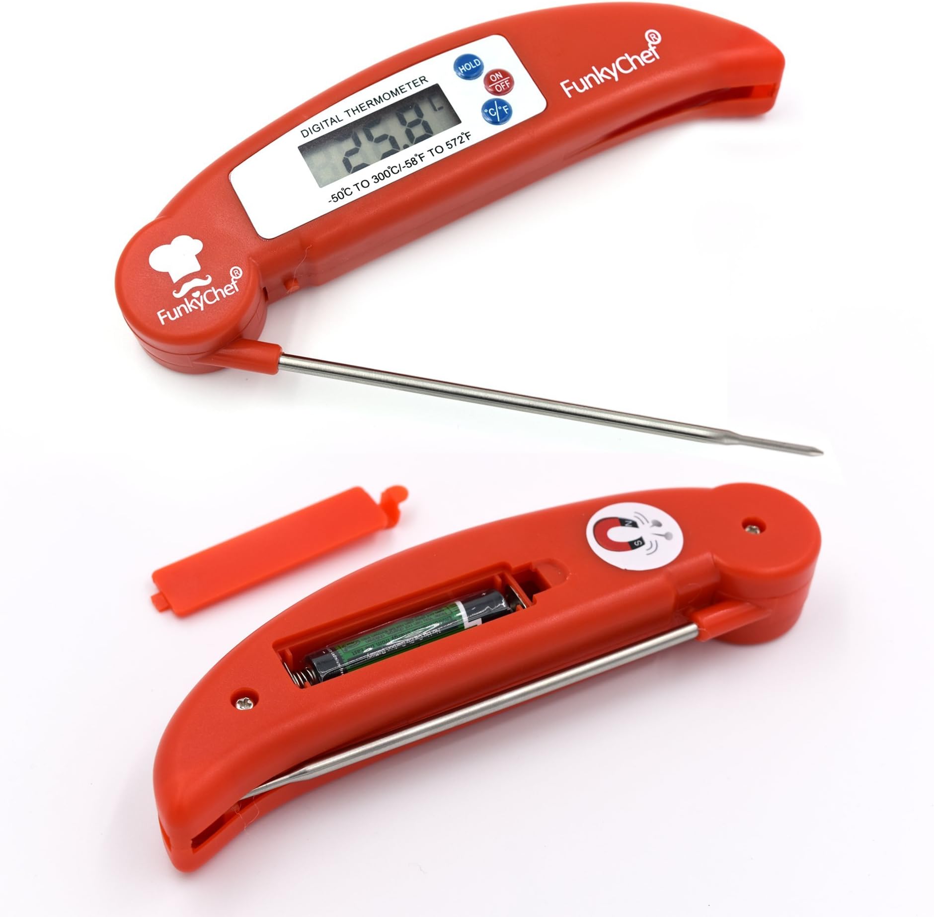 Funkychef Instant Read Meat Thermometer for Cooking with Long Probe, Digital LCD Screen and Recipe ebook