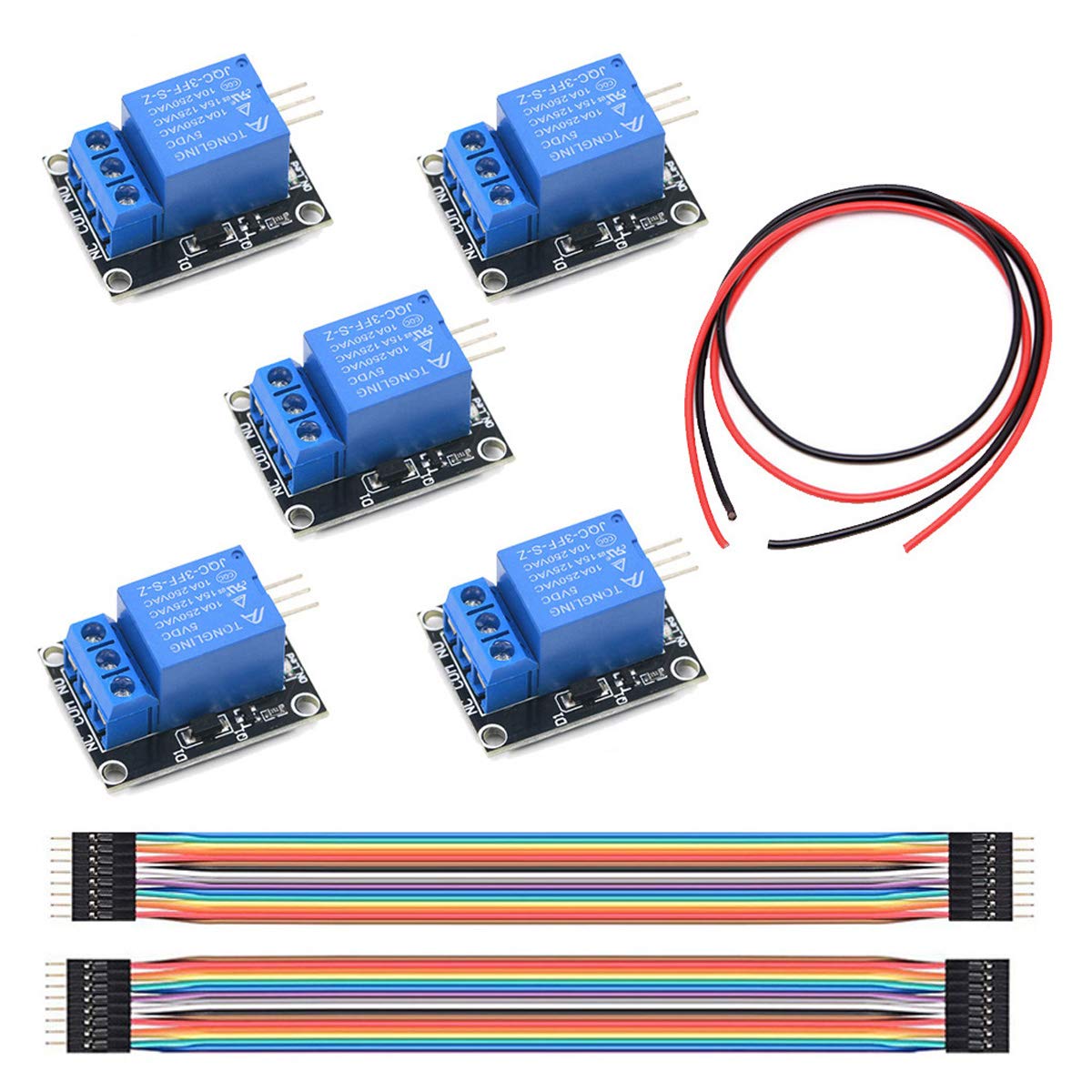 Youmile 5 Pcs KY-019 5V 1 Channel Relay Module Board Shield for PIC AVR DSP ARM Arduino with Dupont Cable, 24AWG Wire