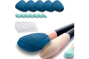VIDSEL Silicone Travel Make-up Brush Holder with Cleaner Mat Pad, Organizer Case Covers for Foundation Eye Lip Brushes Storage Cleaning, Gift for Women Girl-friend Mother Wife, 5-Pcs Large + 7 Small, Blue