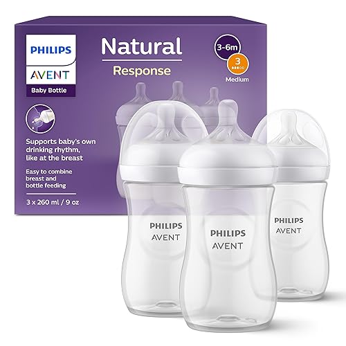 Philips Avent Natural Response Baby Bottle - 3 x 260ml Baby Milk Bottle for Newborns and Up, BPA Free, 1+ Months (Model SCY903/03)