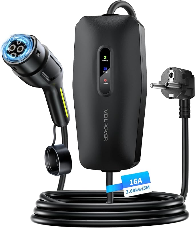 Ladekabel Typ 2, 3.68KW /5M Ladekabel Elektroauto, 16A EV Ladegerät, Typ 2 für Elektrofahrzeuge mit Einphasigem EU-Schuko, IP65 Kompatibel mit Model Y/3, XC60, ID.3, ID.4
