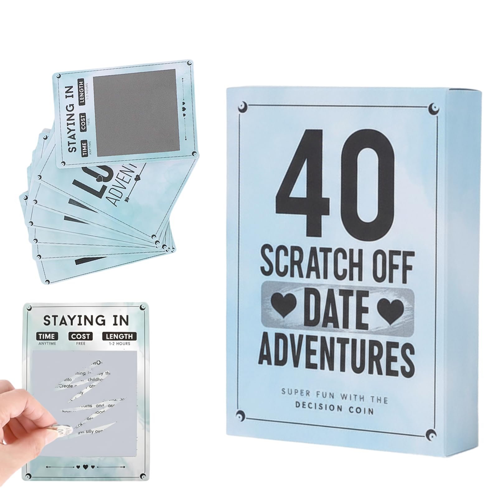 Kaelorae 40 Creative Date Night Card Games for Couples, Scratch Off Date Deck Relationship Building Card Game Unique Couples Gift for Boyfriend Husband Wife Anniversary or Wedding