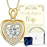 Gift for Wife from Husband, 1-2 Carat Heart Moissanite Necklace, 18K Gold Plated 925 Sterling Silver Pendant, Romantic Anniversary, Birthday, or Valentine’s Day Gift with Elegant Gift Box for Her