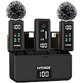 LVVIACE 3 in 1 Wireless Microphone for iPhone, Android, Camera, Wireless Lavalier Microphone, Noise Cancellation with 45 Hour