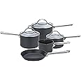 Anolon Professional Non Stick Pots and Pans Set of 5 - Cookware Set with Milkpan, Saucepans with Toughened Glass Lids & Frying Pan, Oven & Dishwasher Safe Cookware, Black