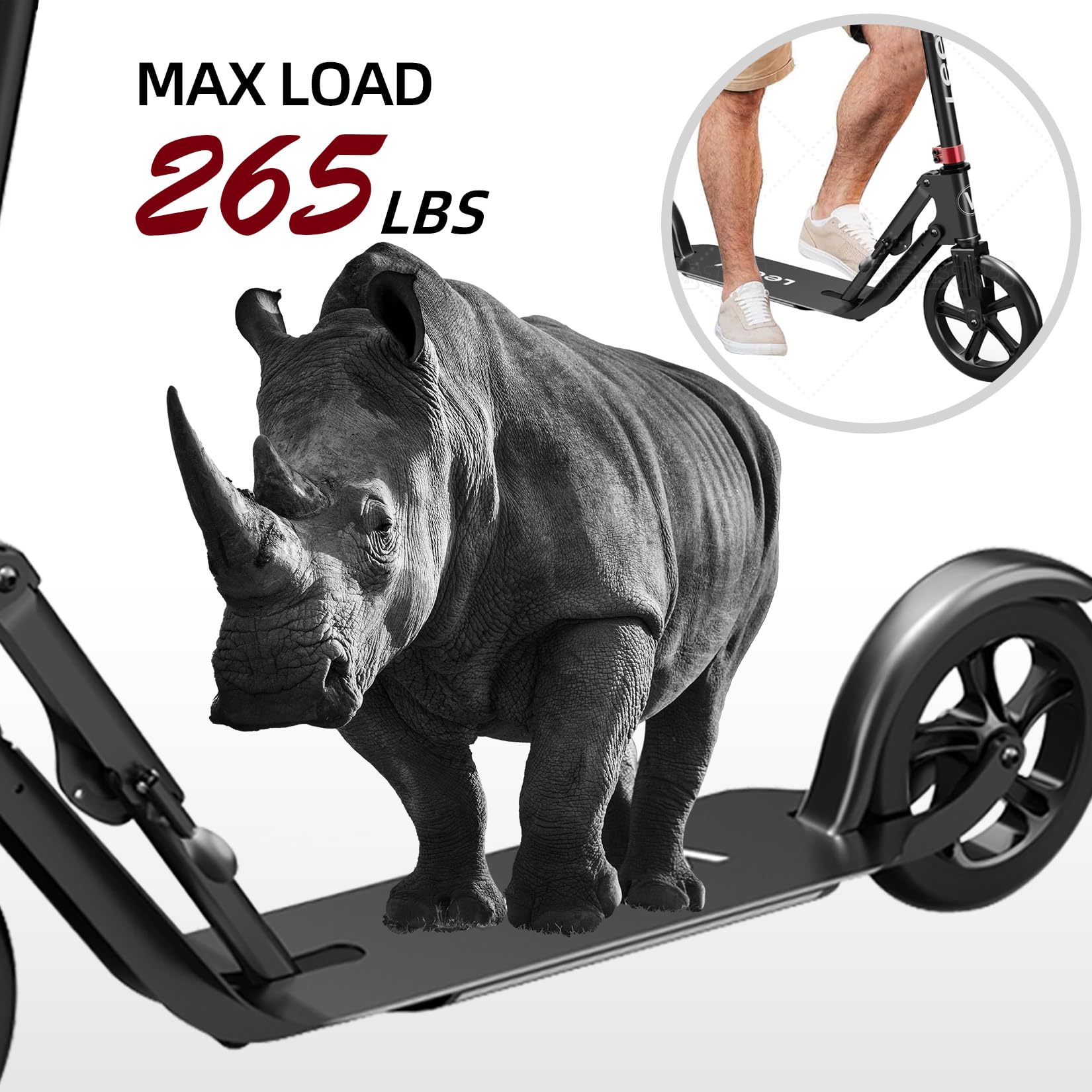 Adult Scooter - Folding, Adjustable Height, Big Wheels, Lightweight All-Aluminum Frame | Suitable for Teens 12+ | 265lbs Weight Limit