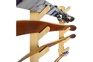 Grassracks Bamboo Ski Rack - Indoor Horizontal Ski Wall Mount Hallsteiner Series - Masterfully-Crafted Premium Indoor Ski Display Wall Hanger (4 or 5 Pairs of Skis, Bamboo)