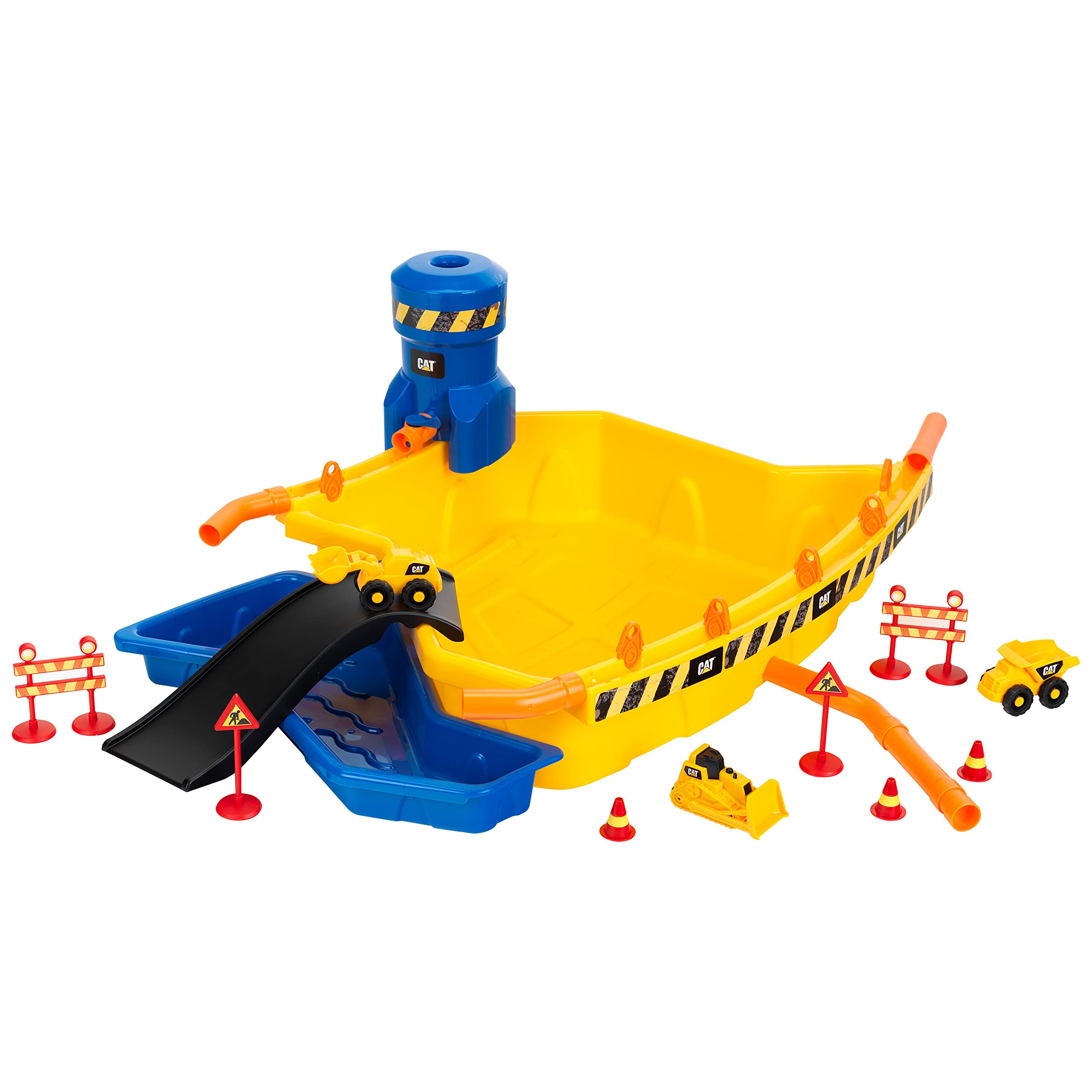 Theo Klein 3248 Cat® Mega Sand Construction Site I Sand and water basin with accessories I 3 vehicles included I Toys for children aged 18 months and over