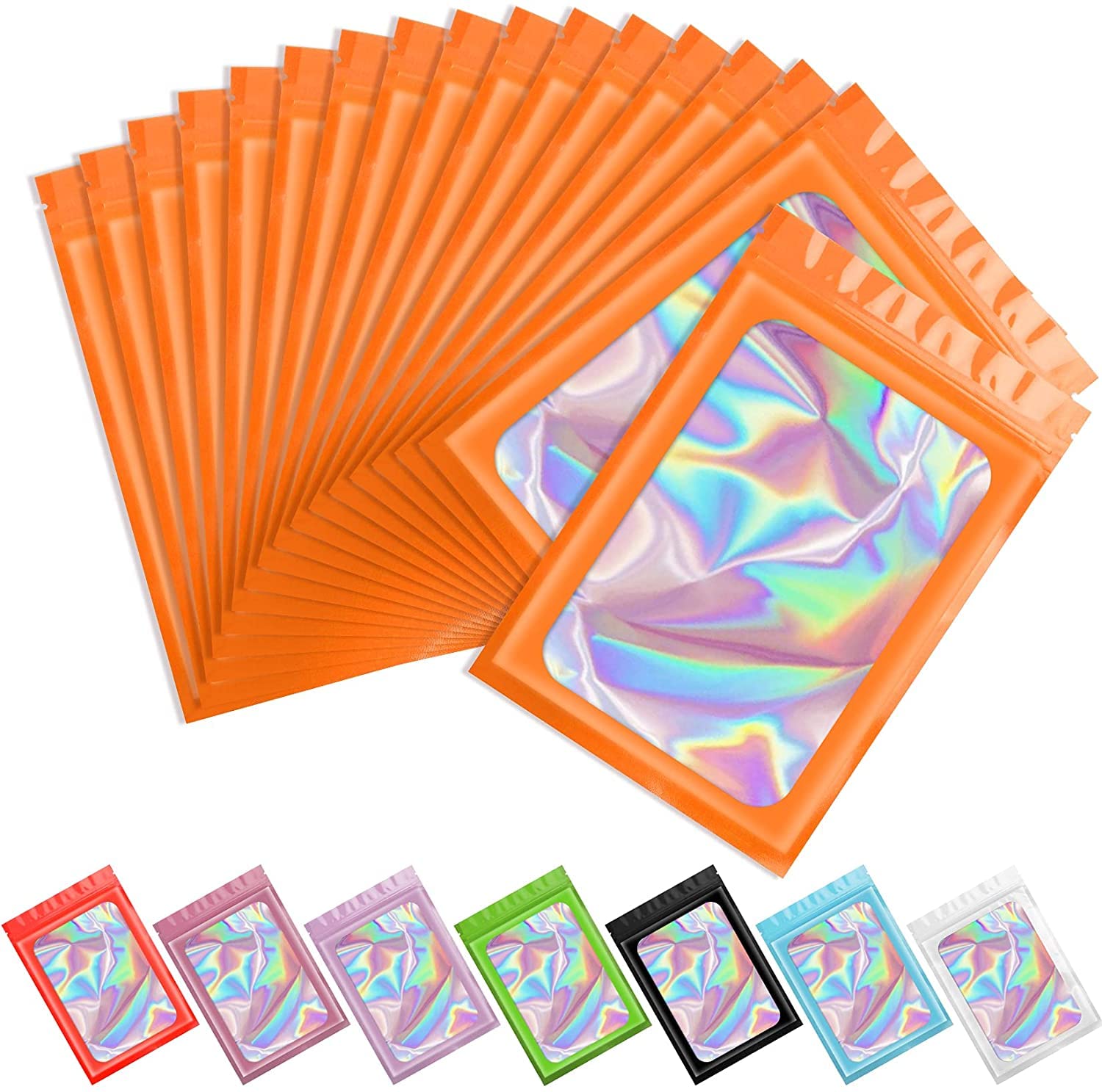 Artcut 100 PCS Mylar Bags, Holographic Bags, Baggies, Cute Small Plastic Bag(Orange, 2.4 * 3.9inch)