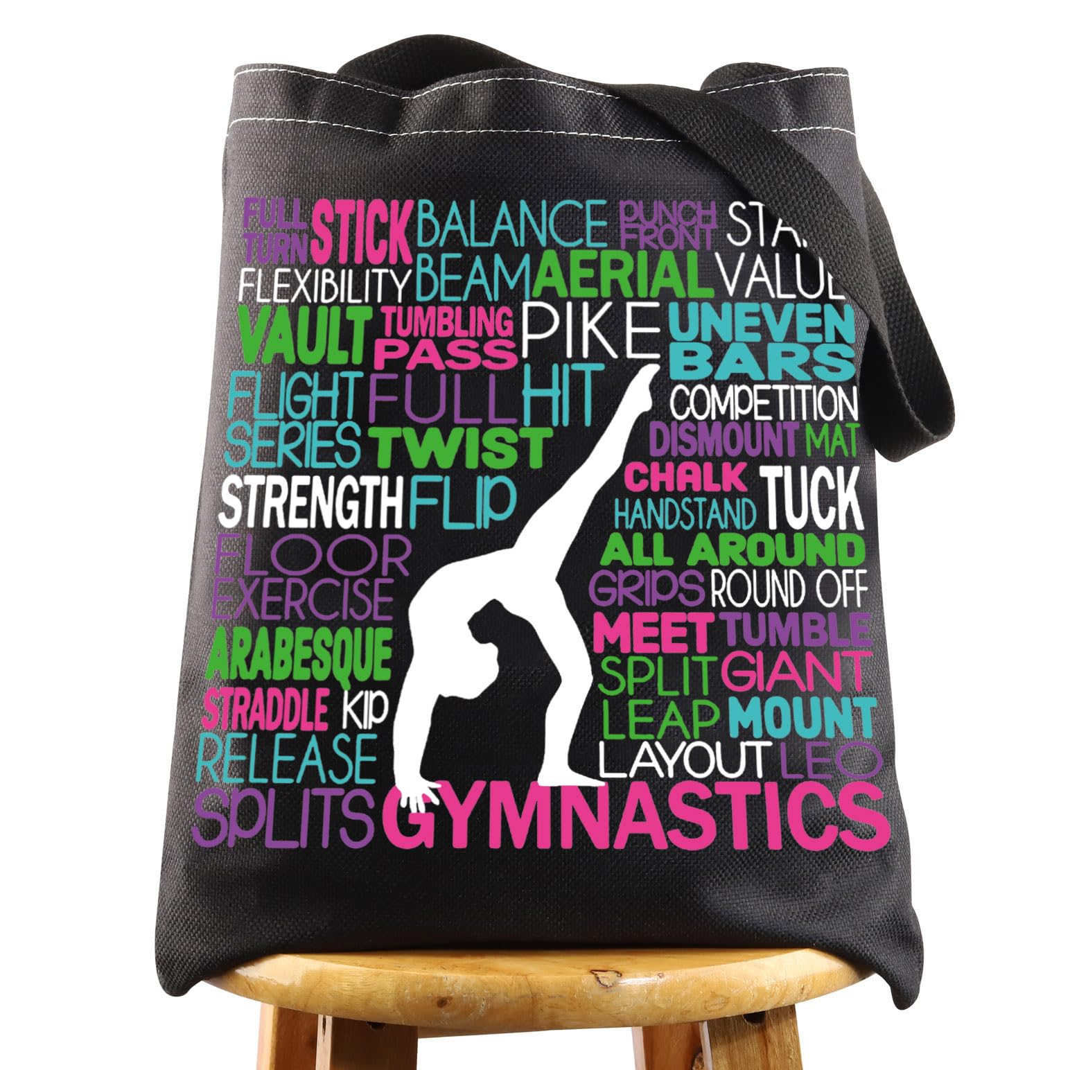 LEVLO Gymnastics Canvas Tote Bag, Gymnast Inspired Gift, Women's Multicolour L Size