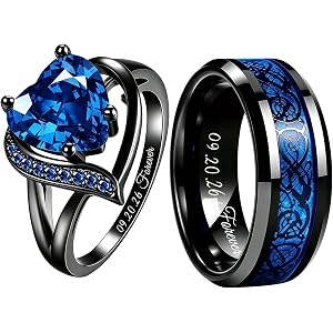 Personalized Couple Rings Set Custom Engraved Heart Celtic Dragon Bands