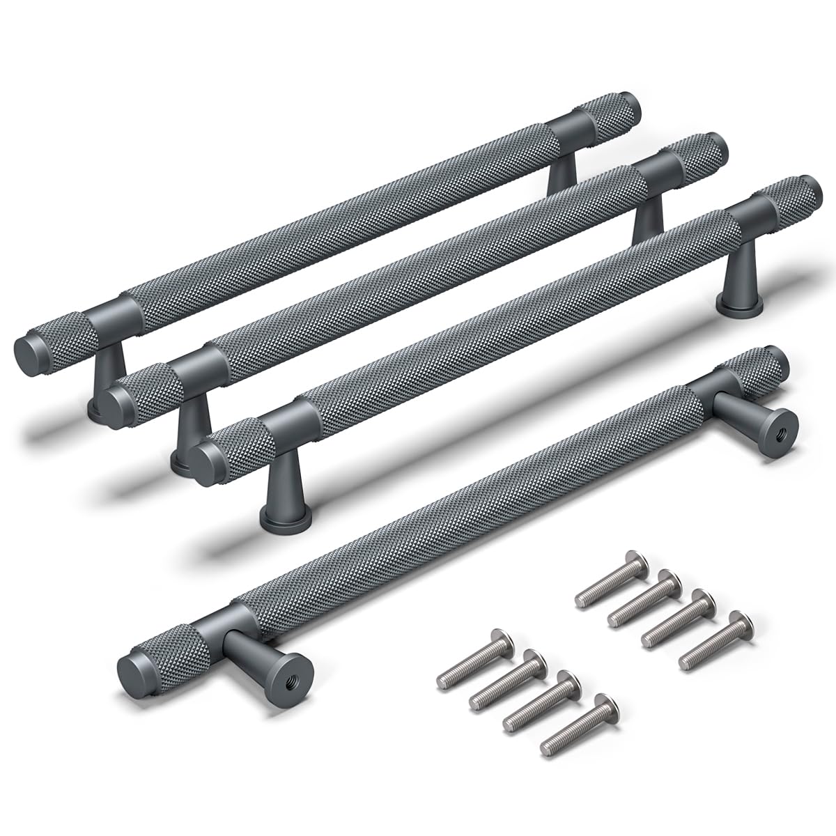 Bwintech 4 Pcs 218MM Grey Anodised Knurled Cabinet Handles,160MM Hole Centers Cupboard Knobs,Cupboard,Wardrobe,Drawer Handles
