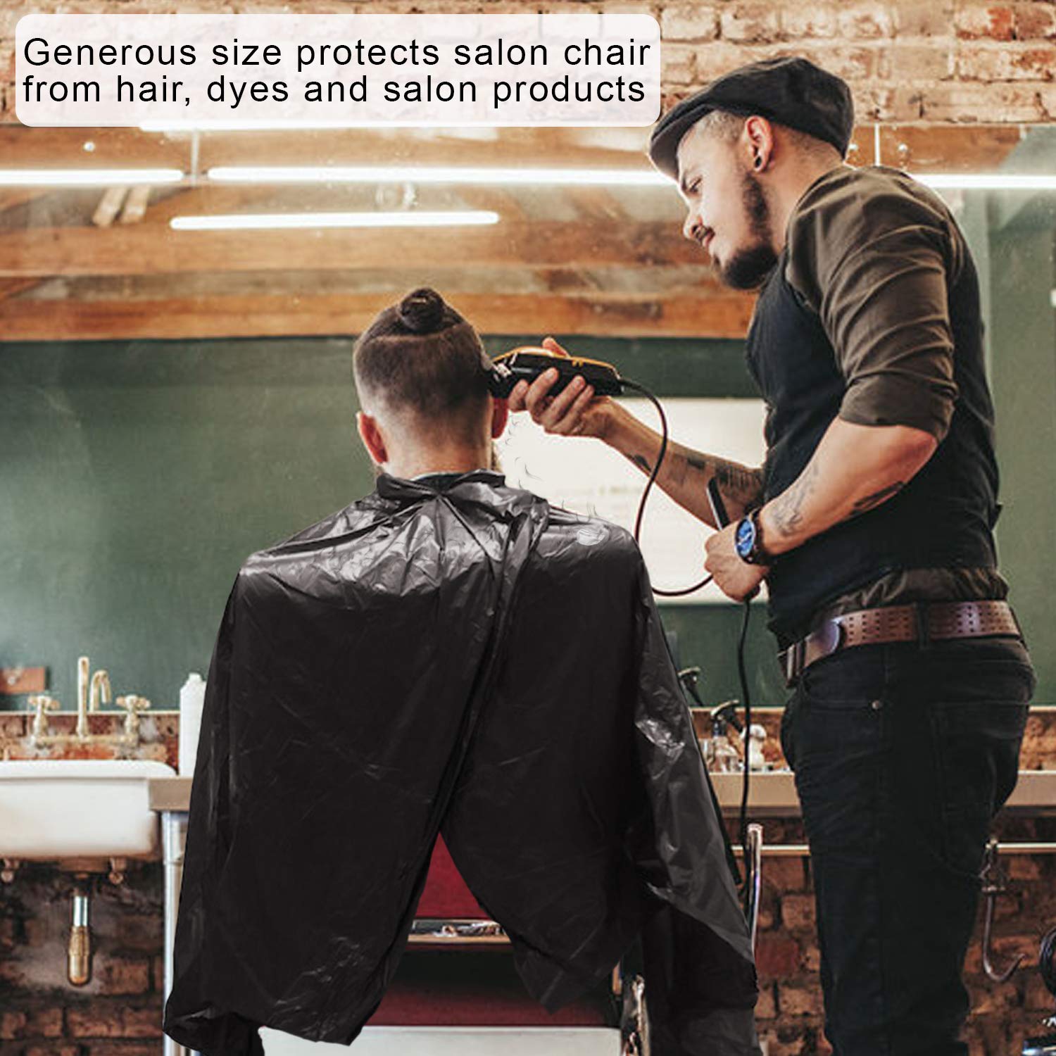 50 Disposable hair salon capes, Waterproof disposable shampoo capes, hair color capes for salon, disposable hair cutting capes protects salon chair. Biodegradable barber capes. No plastic. Black : Beauty