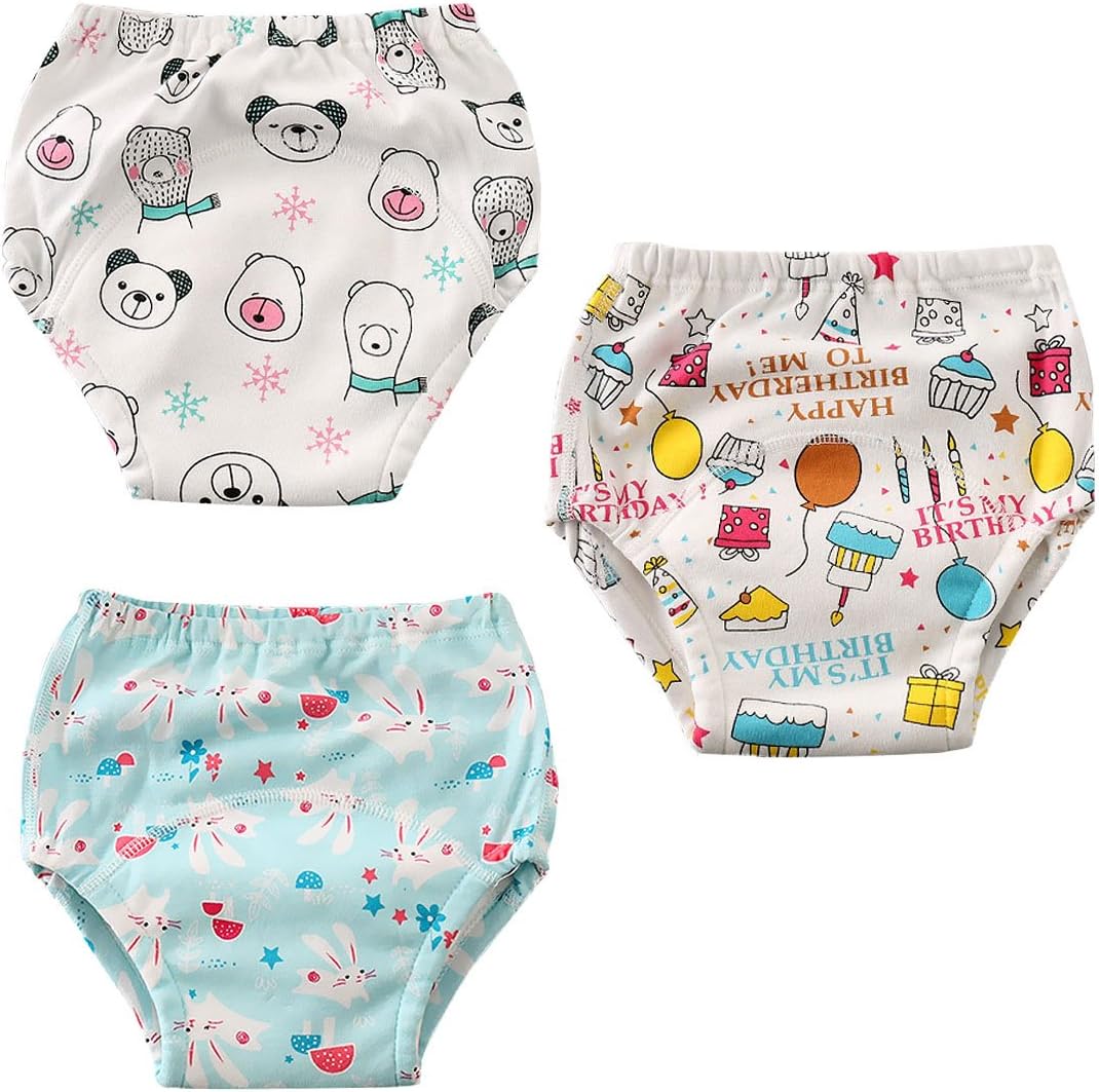 Aolawu Baby Boy Girl Cartoon Trainer Pants 3 Pack Animal Bear Rabbit Potty Training Brief Underwear Size 90