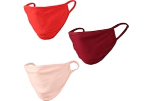 Touchstone Soft Cotton Knitted Face Mask -Comfortable Washable Double Layer-Small Size for Women (Pack of 3). Maroon Pink Red