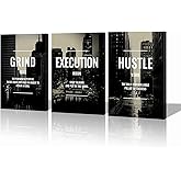 Xbolu Motivational Wall Decor Framed Grind Hustle Execution Wall Art Inspirational Canvas Wall Decor for Office Pictures Motivational Posters Artwork Office Ready to Hang
