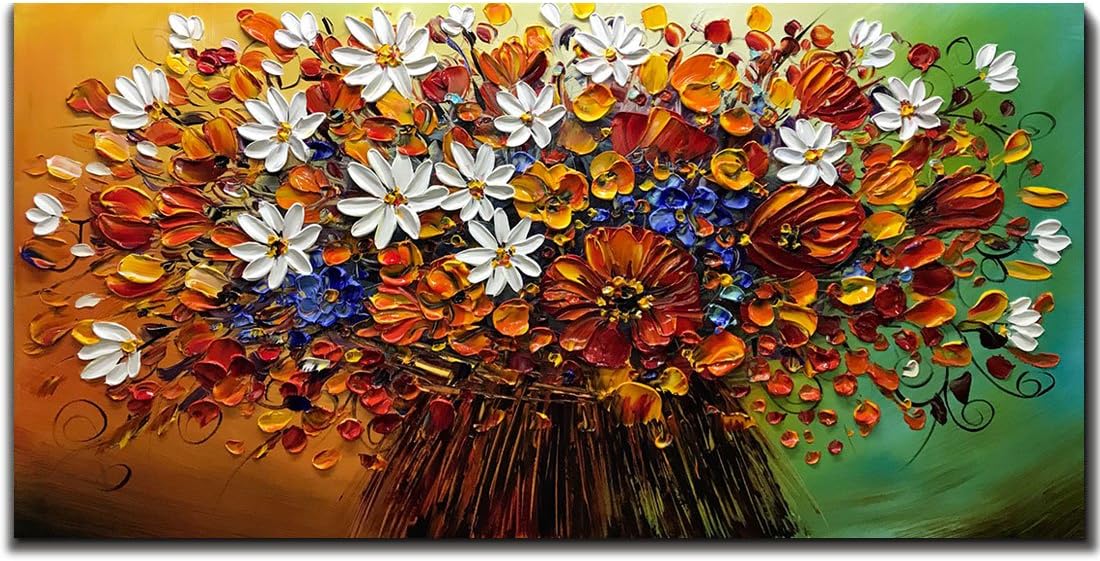 Paintings - Yotree Paintings, 24x48 Inch Paintings Brilliant flowers Oil Hand Painting Painting 3D Hand-Painted On Canvas Abstract Artwork Art Wood Inside Framed Hanging Wall Decoration Abstract Painting