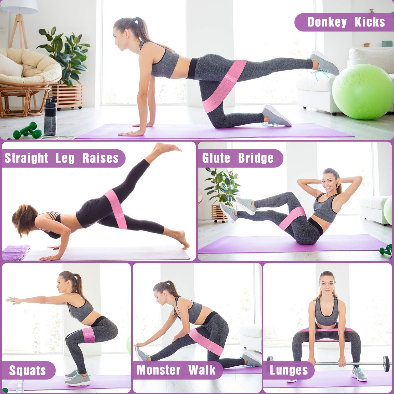 FITFORT Resistance Bands for Legs and Butt Exercise Bands - Non Slip Elastic Booty Bands, 3 Levels Workout Bands Women Sports Fitness Band for Squat Glute Hip Training : Sports & Outdoors