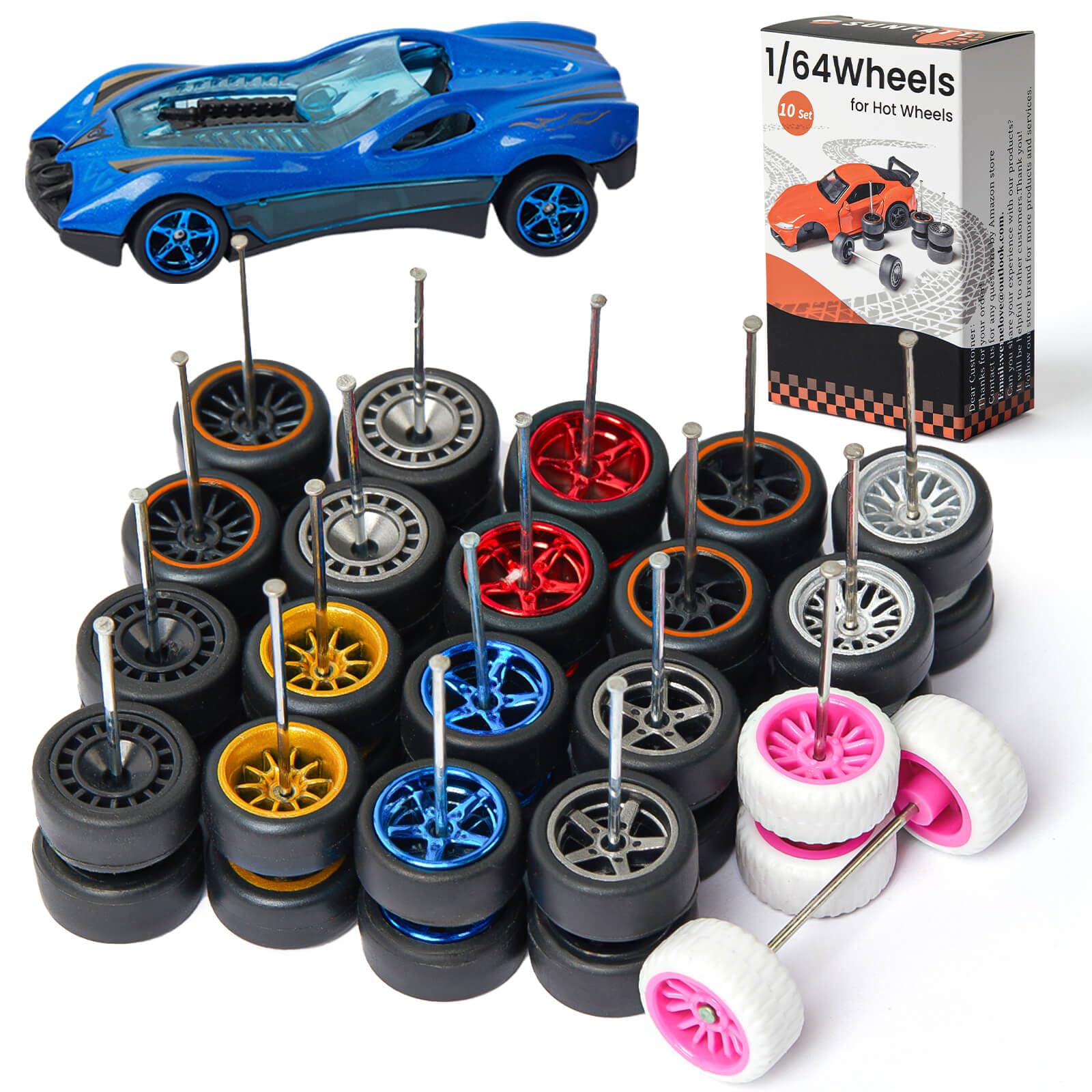Photo 1 of 1/64 Wheels for Hot Wheels,1:64 Scale Wheel and Tires Kit,Rim Rubber Tires for 10 Cars,Axles That are Easy to Install,Suitable for Basic Hot Wheel and Matchbox(10 Sets)