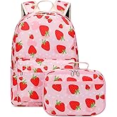 JIANYA Backpack for Girls Elementary Kids Bookbag School Backpack with Lunch box, Strawberry-Pink