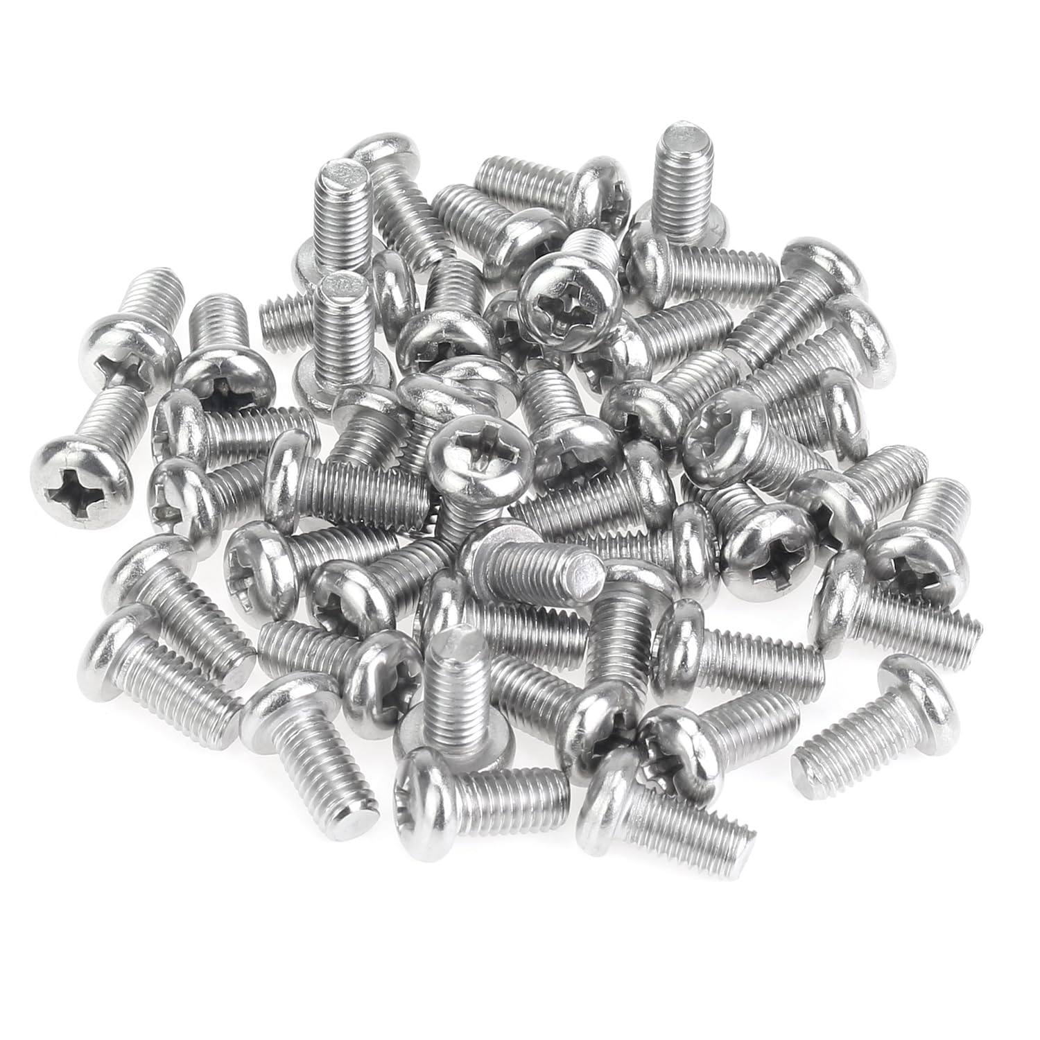 Photo 1 of 55 Pieces M5 x 10mm Machine Screws, Thread Pitch 0.8mm, Sutemribor M5 Phillips Pan Head Machine Screws, 304 Stainless Steel, Fully Threaded, Silver